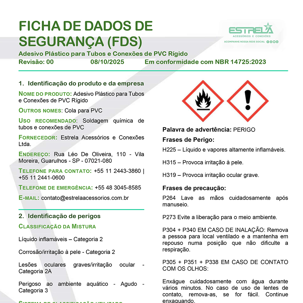 Ficha de Segurança: Adesivo PVC