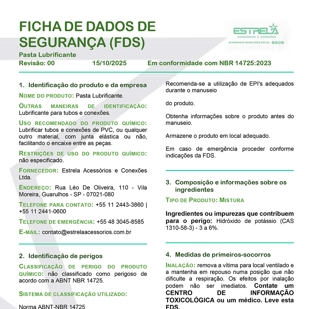Ficha de Segurança: Pasta Lubrificante