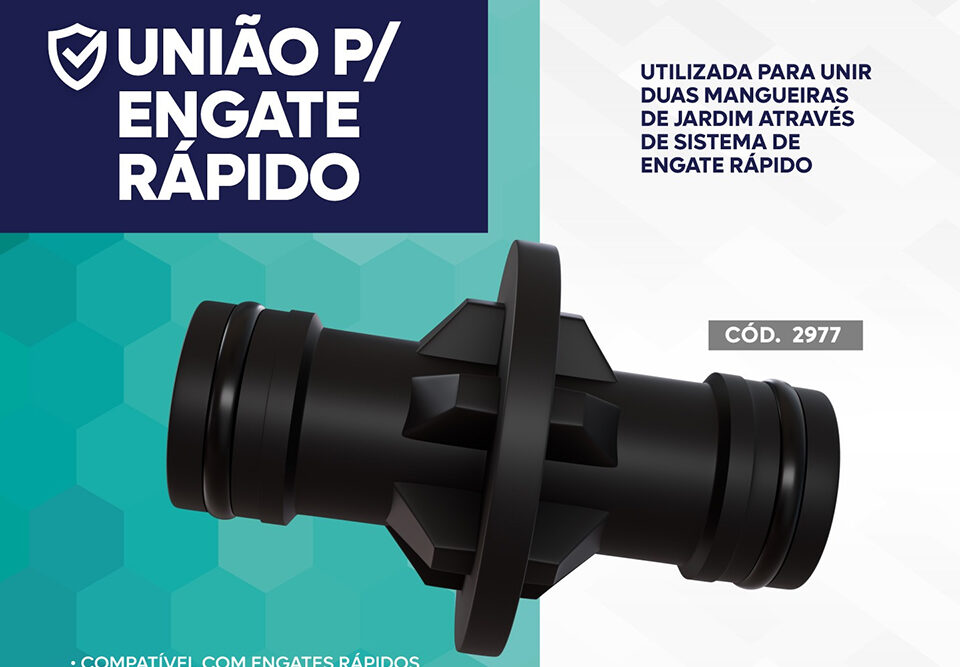 Peça de união Estrela com sistema de engate rápido para prolongar mangueiras de forma segura.