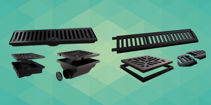 Linha ECO da Estrela Acessórios com caixas coletoras e grelhas com porta-grelha — soluções para escoamento de água com proteção anti-insetos e uso externo.