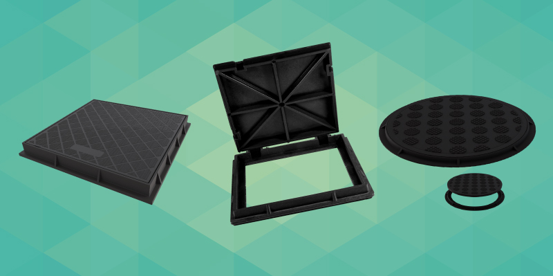 Tampões sustentáveis da Estrela Acessórios — modelos quadrado, articulado e redondo produzidos em polipropileno com aditivos anti-UV, ideais para áreas externas e tráfego leve.