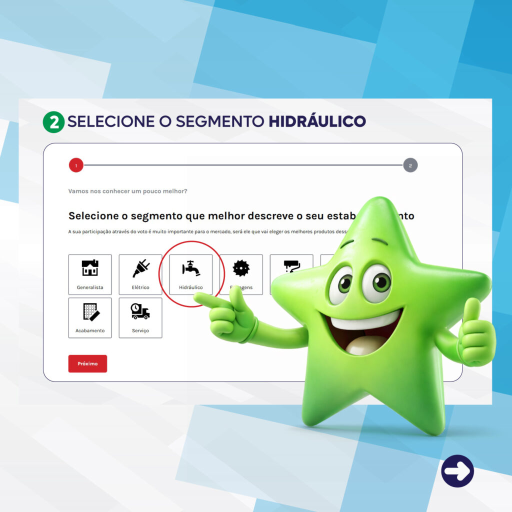 Passo 2: Selecione o segmento Hidráulico na votação do Top of Mind 2026