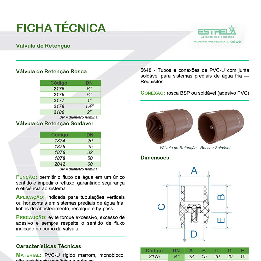 Ficha Técnica: Válvula de Retenção